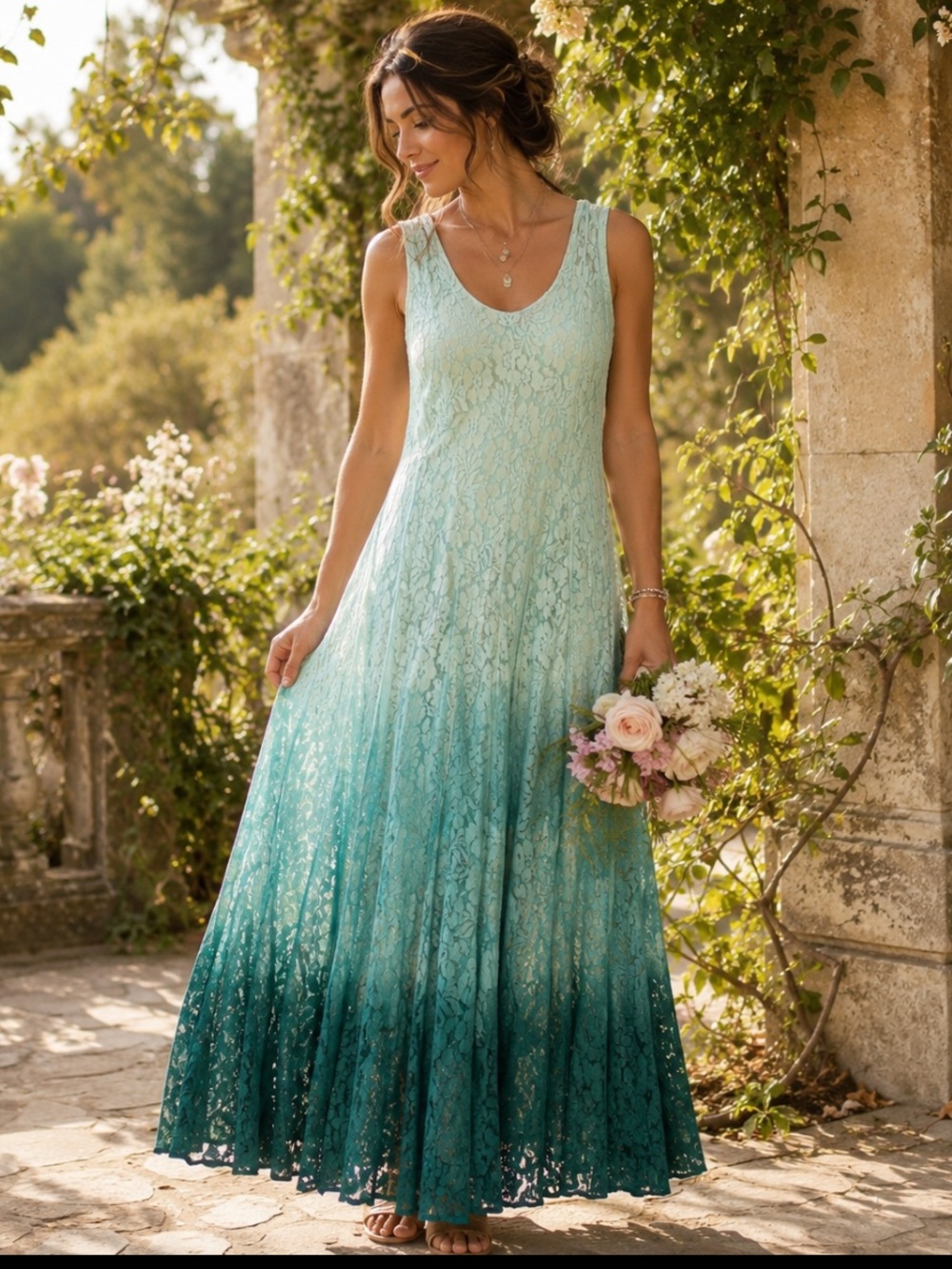 All That Jazz Mint Green Ombre Lace Maxi Dress Boho Large Sleeveless Whimsical